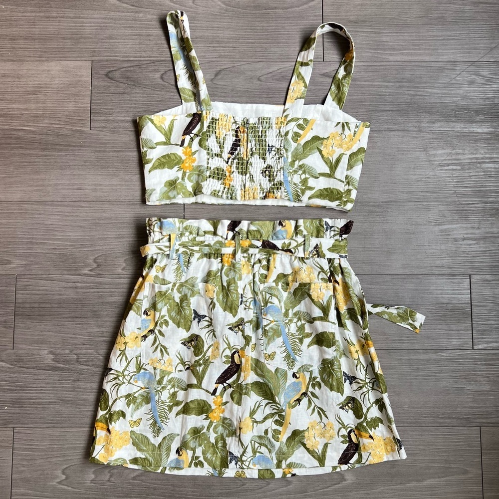 Reformation Olsen Linen Two Piece Set in Tropics Tank Top & Skirt Size 12 - Picture 7 of 8